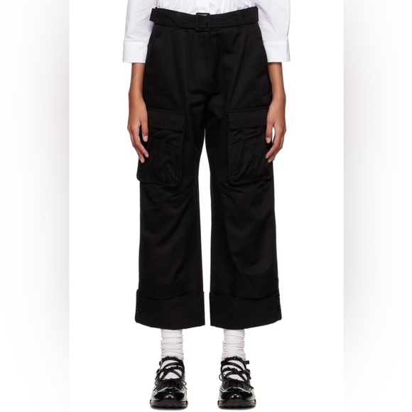 Simone Rocha Pants - Simone Rocha Black Belted Wide Cargo Trouser